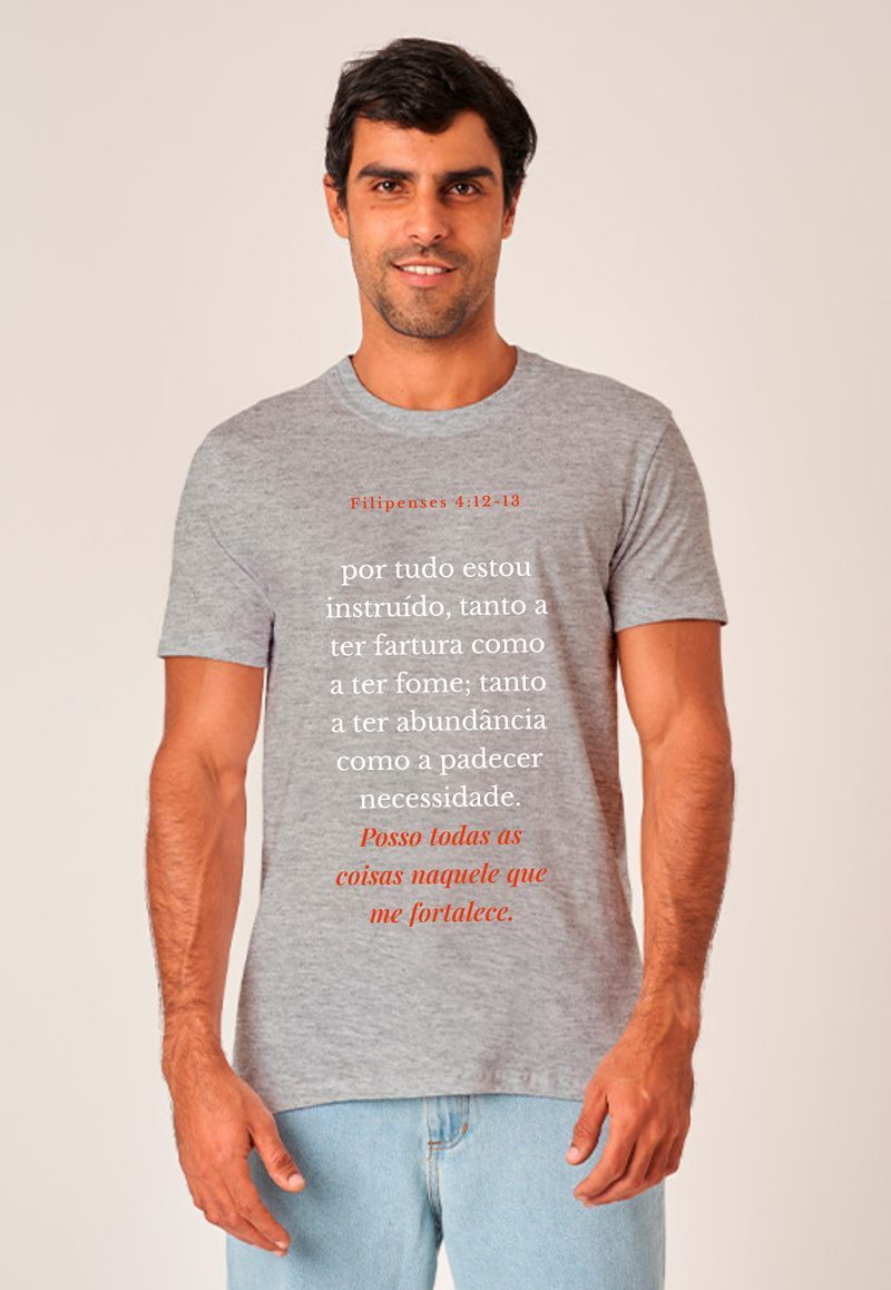 Filipenses 4:12-13 — Camiseta — Texto Branco