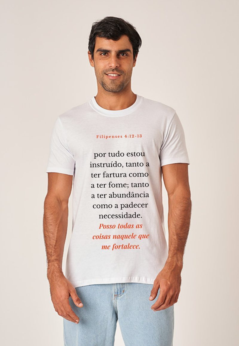 Filipenses 4:12-13 — Camiseta — Texto Preto