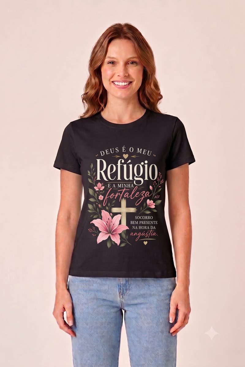Deus é o meu refúgio — Camiseta — Floral 2